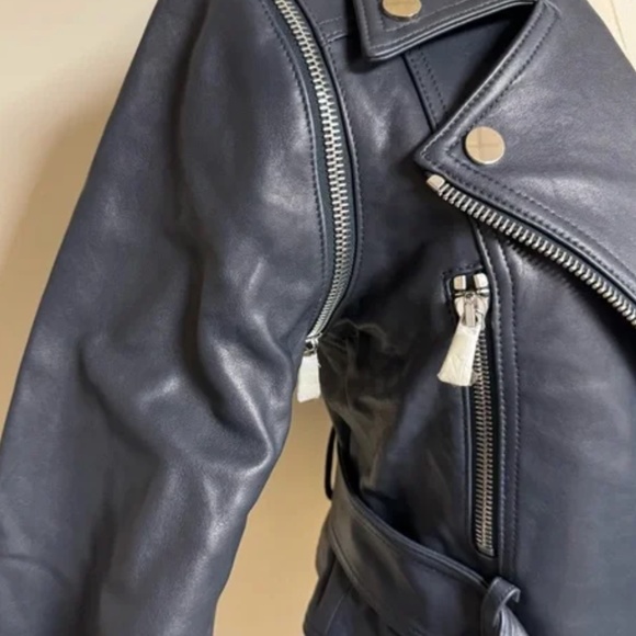 Veronica Beard Jylan Leather Moto Jacket & Vest combo/ Navy w/silver zipp size 4 - Picture 5 of 11